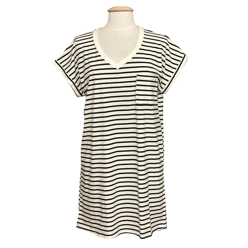 NERLEROLIAN Womens Dress L Ivory Navy Striped Knit Relaxed Casual Nautical Prep